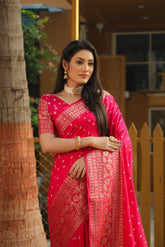 Luxuriant Bandhej Kanjivaram Pink Color Silk Saree